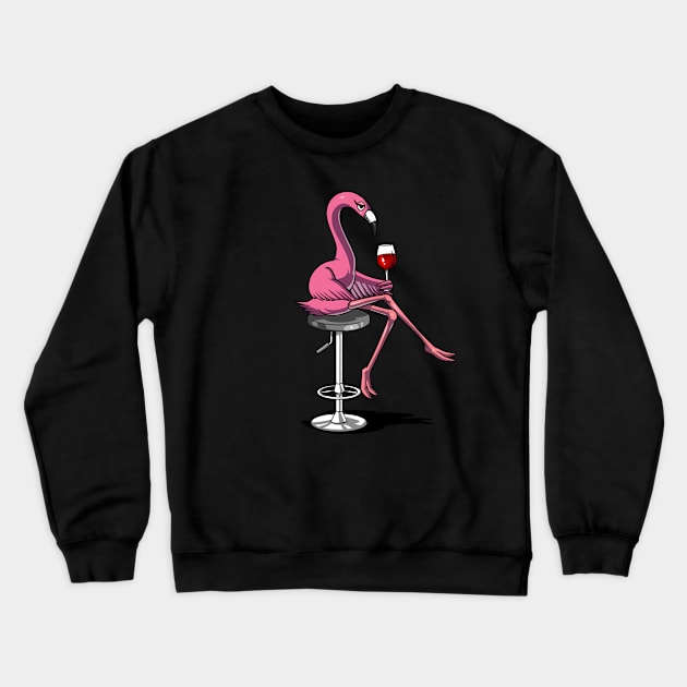 Flamingo Wine Drinking Bird Crewneck Sweatshirt by underheaven